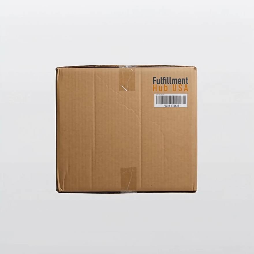 One Fulfillment Hub USA box moving through the fulfillment journey — received, stored, picked, packed, and shipped