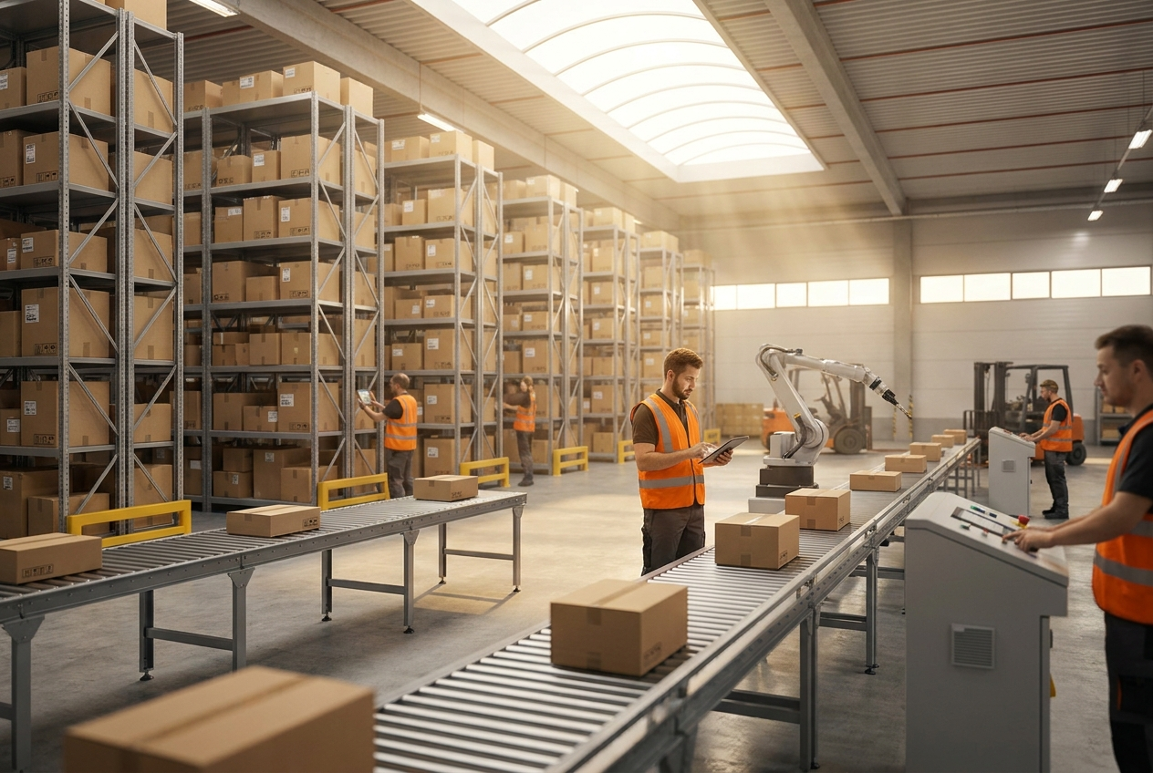 Automated fulfillment operation inside a modern warehouse